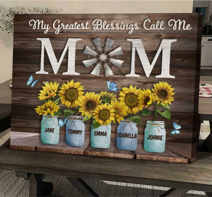 My Greatest Blessings Call Me Mom Custom Names Canvas| Mother's Day Gift