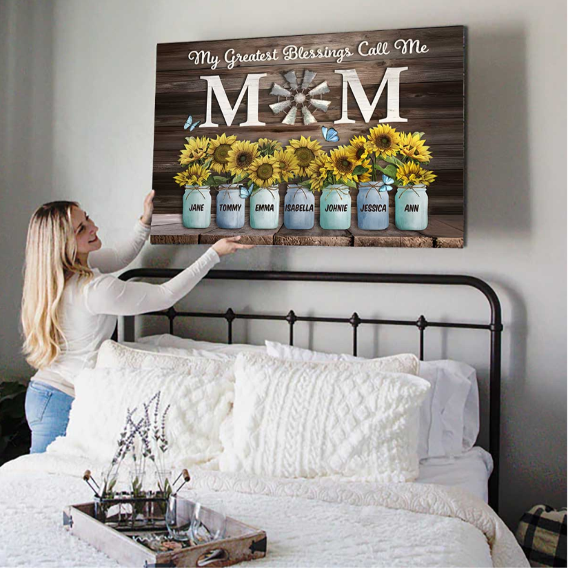 My Greatest Blessings Call Me Mom Custom Names Canvas| Mother's Day Gift