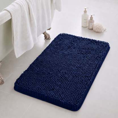 Sasttie Chenille Bathroom Rugs, Quick Dry Washable Bath Mats with Rubber Backing - 20" x 32" / Navy / 1 Pack