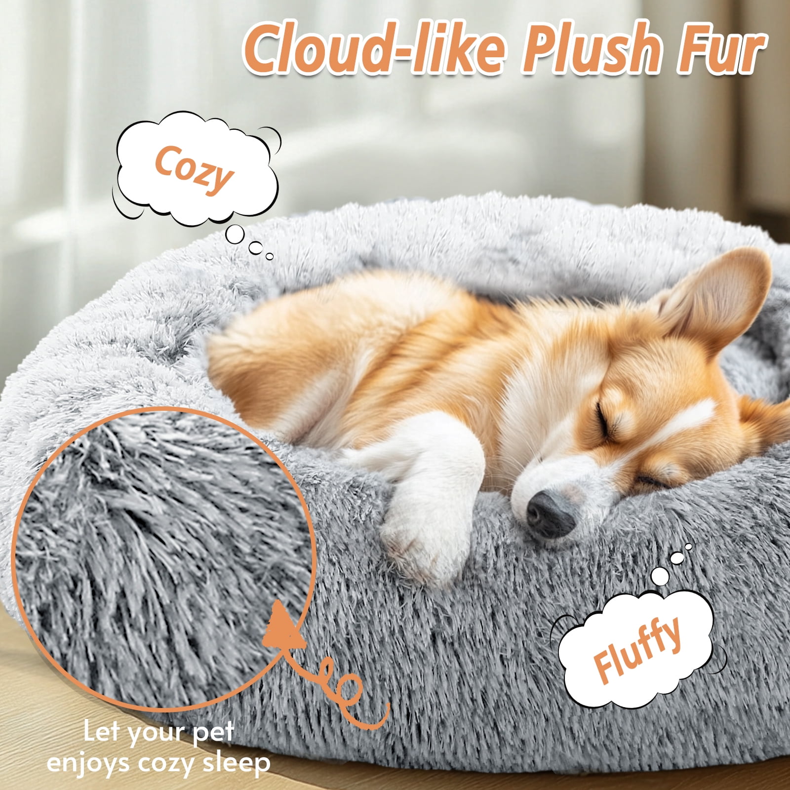 Sasttie Calming Donut Dog Bed, Washable Round Plush Faux Fur Pet Bed product image 5