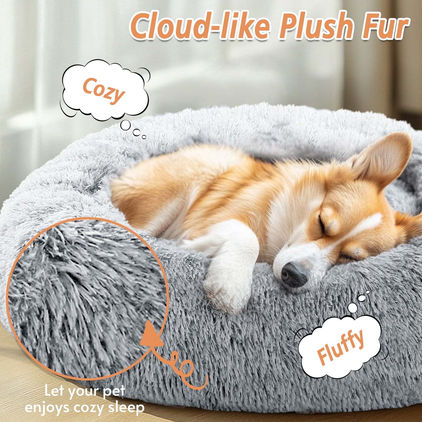 Sasttie Calming Donut Dog Bed, Washable Round Plush Faux Fur Pet Bed product image 5