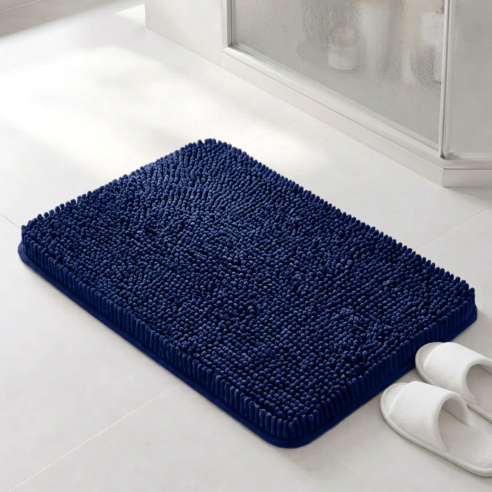Sasttie Chenille Bathroom Rugs, Quick Dry Washable Bath Mats with Rubber Backing - 20" x 24" / Navy / 1 Pack
