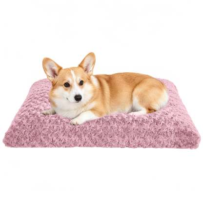 Sasttie Rose Velvet Dog Bed Crate Pad, Washable Plush Pet Mat with Non-Slip Bottom - M (29" x 21" x 5") / Pink