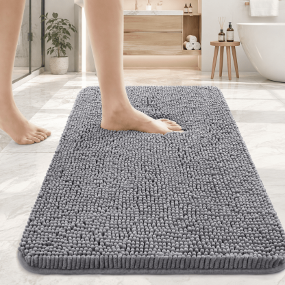 Sasttie Chenille Bathroom Rugs, Quick Dry Washable Bath Mats with Rubber Backing - 17" x 24" / Grey / 1 Pack