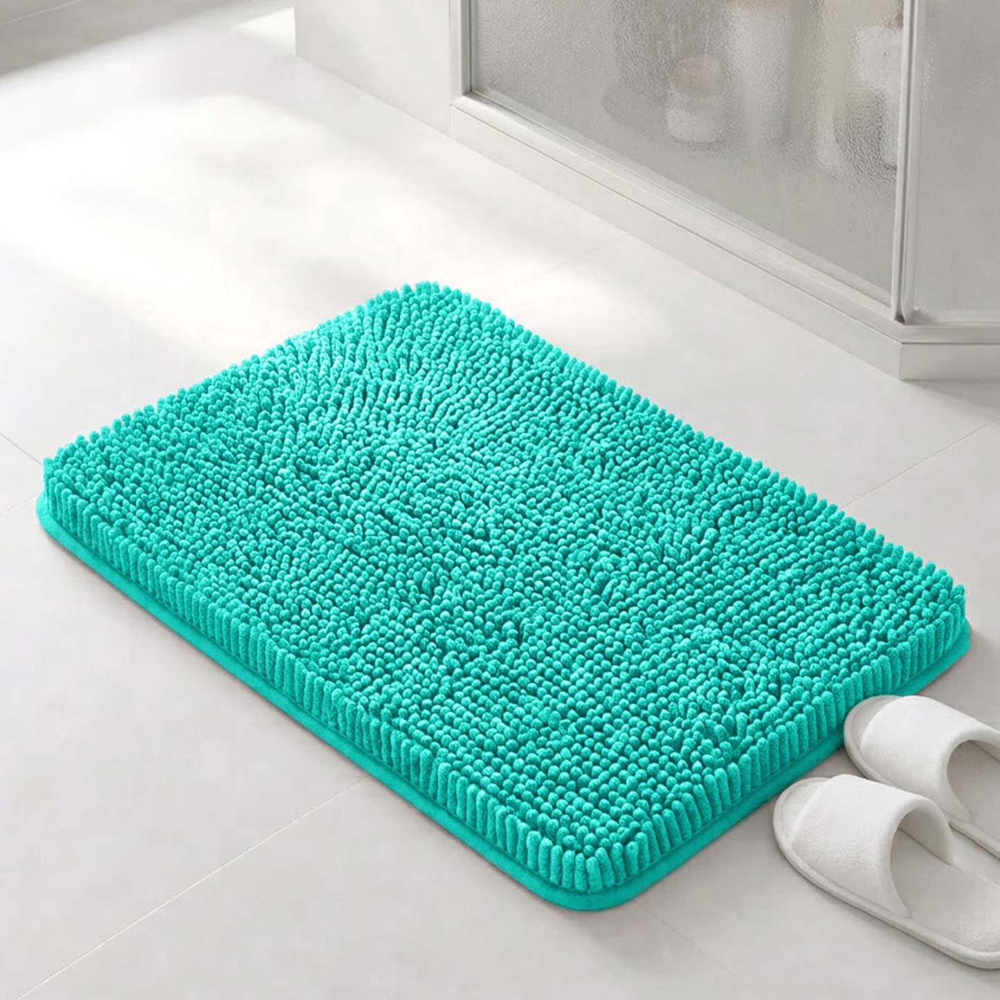 Sasttie Chenille Bathroom Rugs, Quick Dry Washable Bath Mats with Rubber Backing - 20" x 24" / Pine Green / 1 Pack