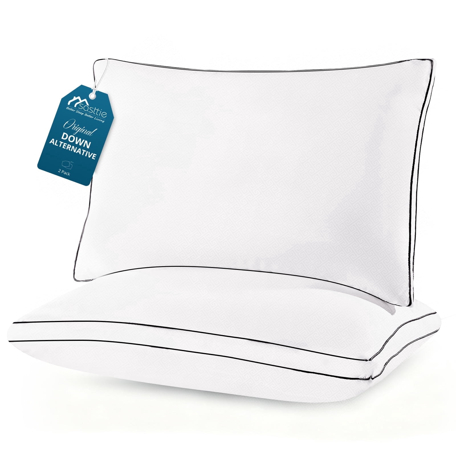 Sasttie Gusseted Bed Pillows, Supportive Down Alternative Hotel Quality Pillows - Standard / 2 Pack