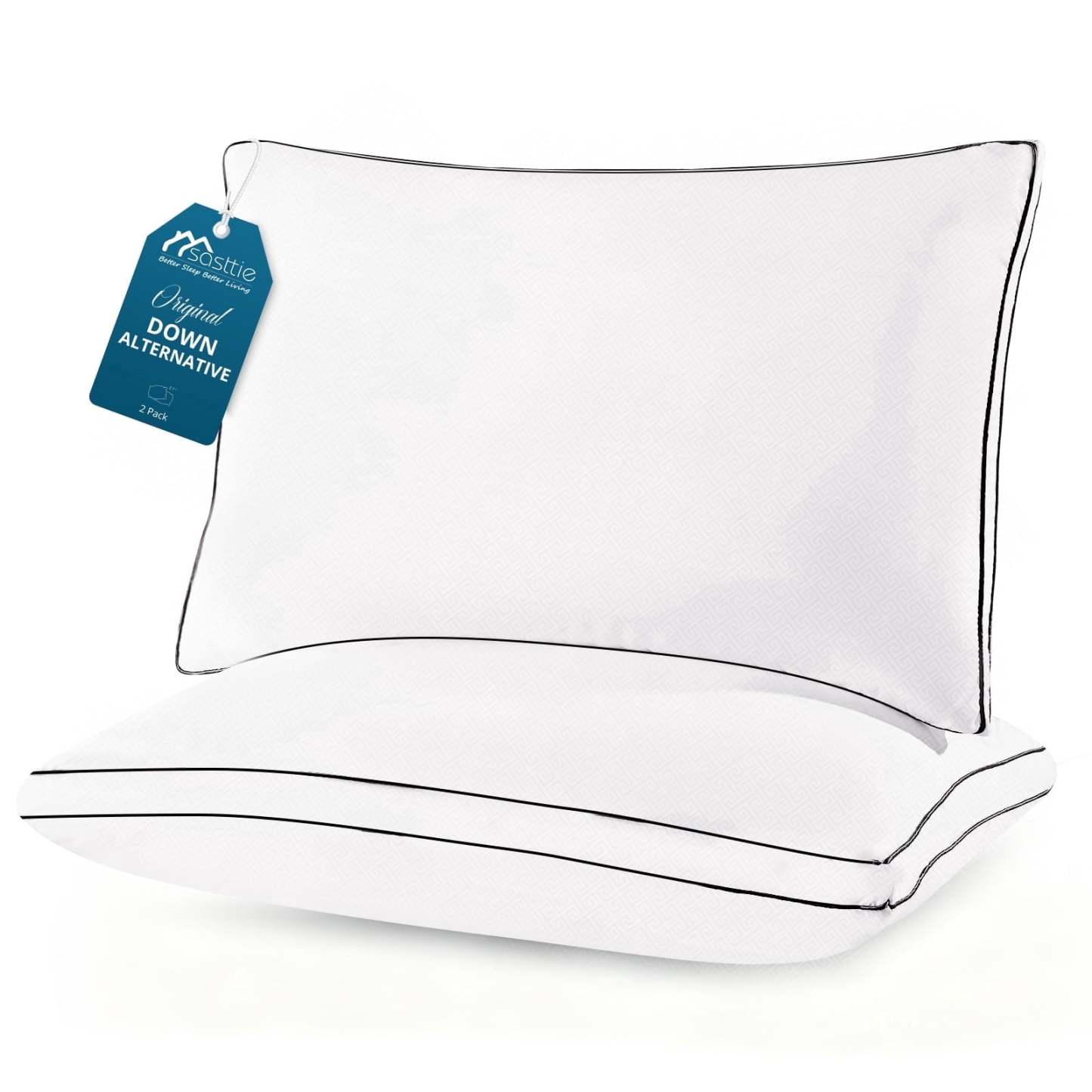 Sasttie Gusseted Bed Pillows, Supportive Down Alternative Hotel Quality Pillows - Standard / 2 Pack