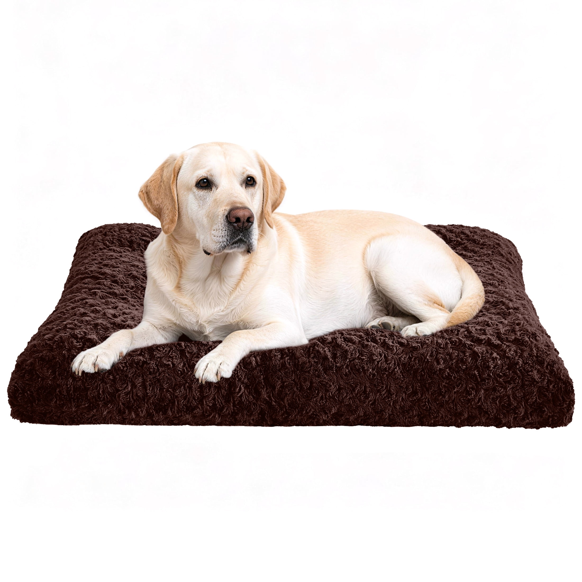 Sasttie Rose Velvet Dog Bed Crate Pad, Washable Plush Pet Mat with Non-Slip Bottom - L (35" x 23" x 6") / Dark Brown