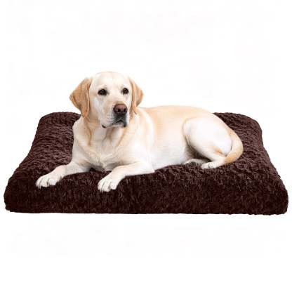 Sasttie Rose Velvet Dog Bed Crate Pad, Washable Plush Pet Mat with Non-Slip Bottom - L (35" x 23" x 6") / Dark Brown