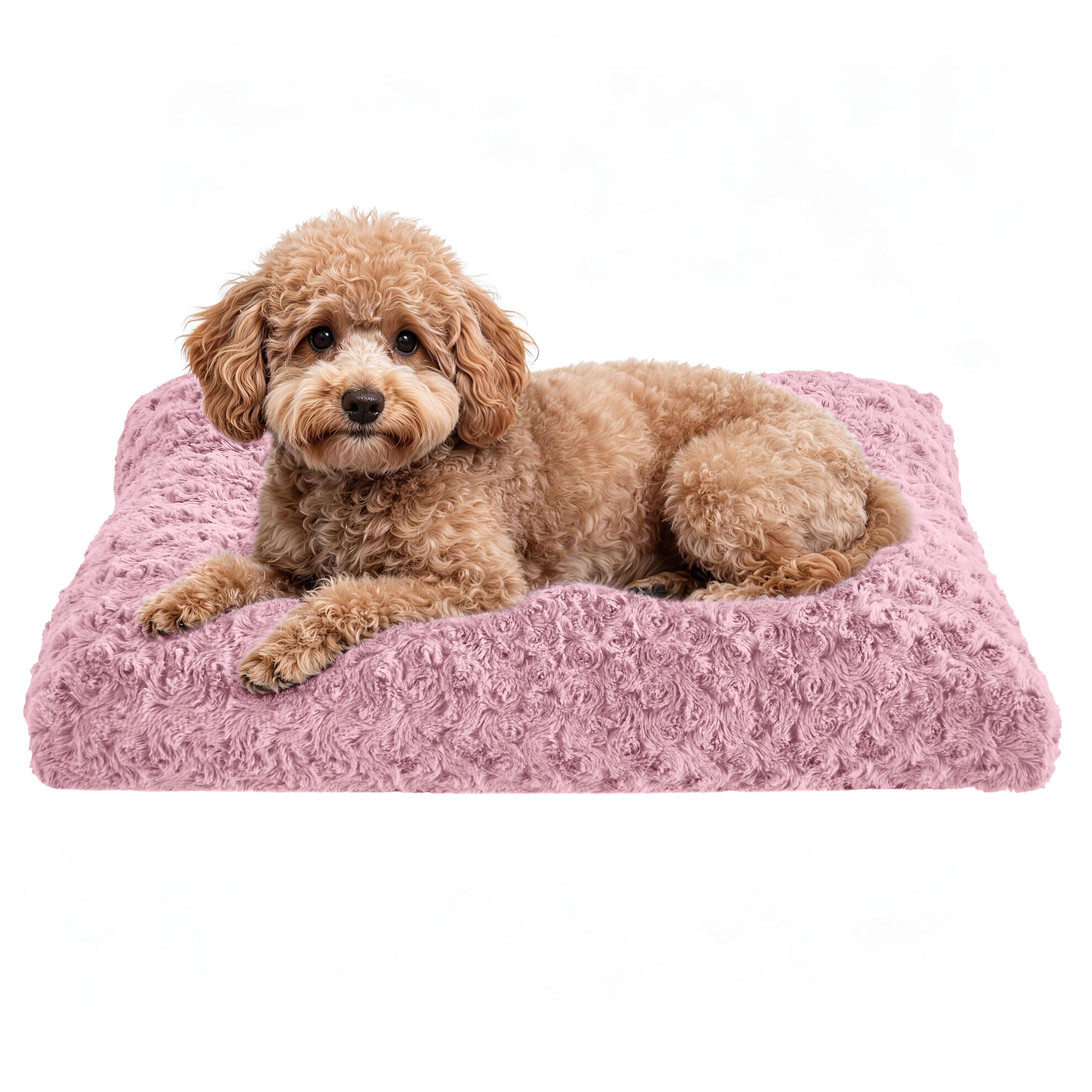 Sasttie Rose Velvet Dog Bed Crate Pad, Washable Plush Pet Mat with Non-Slip Bottom - S (23" x 18" x 4") / Pink