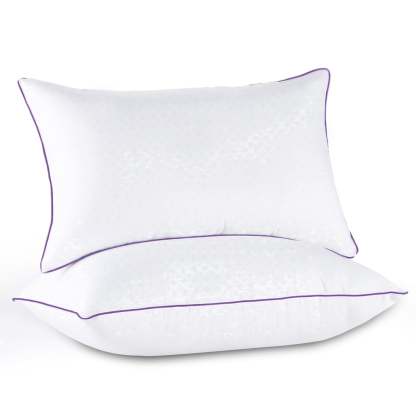 Sasttie Hotel Down Alternative Bed Pillows for Side, Back & Stomach Sleepers - Standard / White & Purple / 2 Pack
