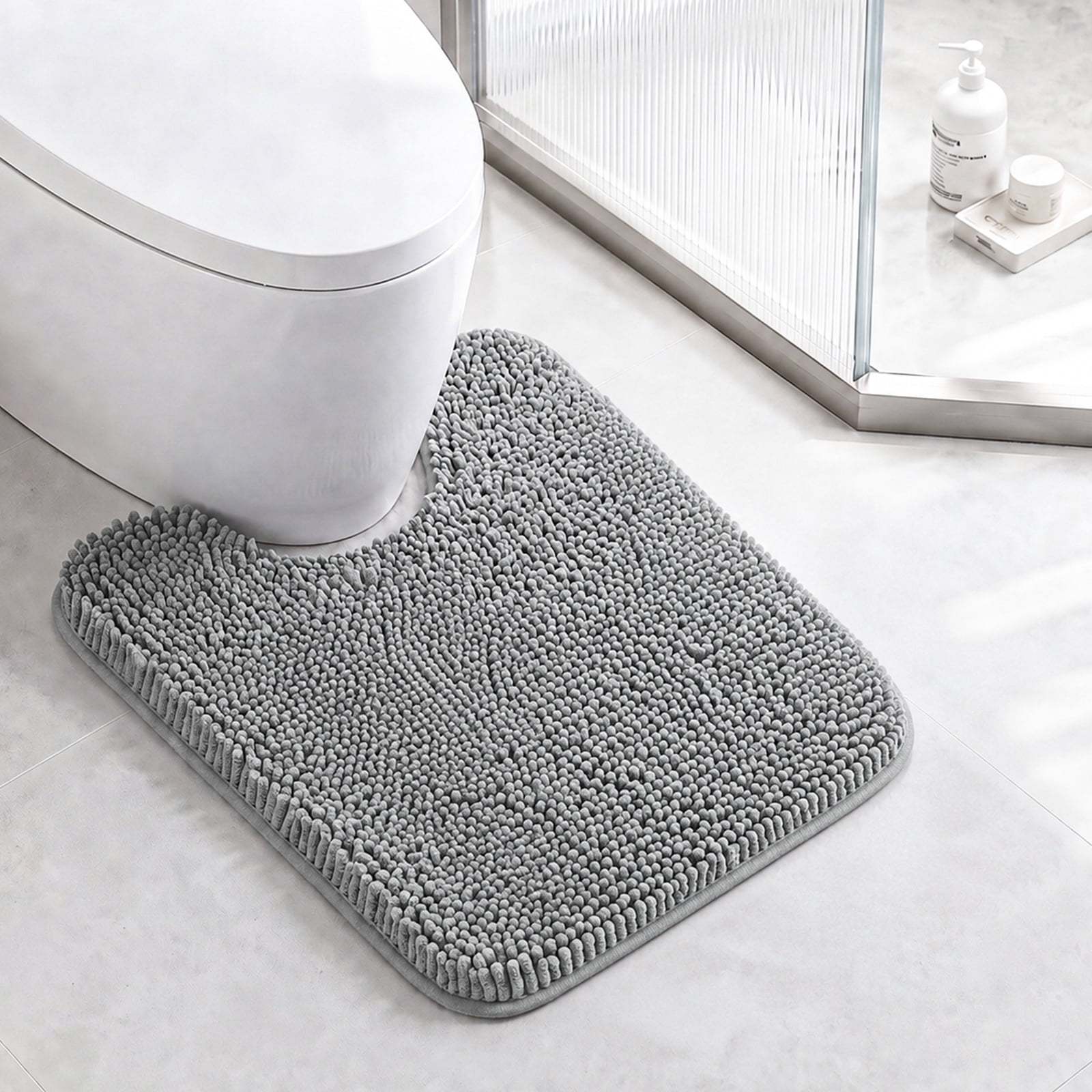 Sasttie Chenille Bathroom Rugs, Quick Dry Washable Bath Mats with Rubber Backing - 20" x 24" U-Shaped / Grey / 1 Pack