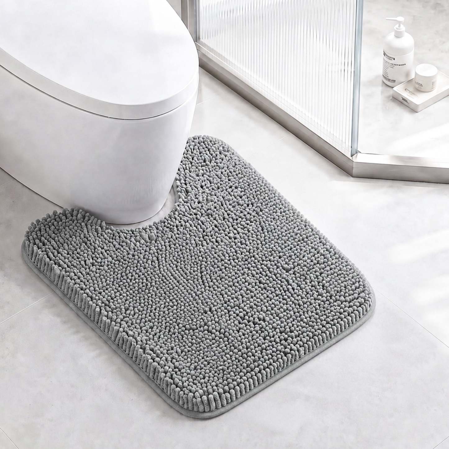 Sasttie Chenille Bathroom Rugs, Quick Dry Washable Bath Mats with Rubber Backing - 20" x 24" U-Shaped / Grey / 1 Pack