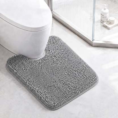Sasttie Chenille Bathroom Rugs, Quick Dry Washable Bath Mats with Rubber Backing - 20" x 24" U-Shaped / Grey / 1 Pack