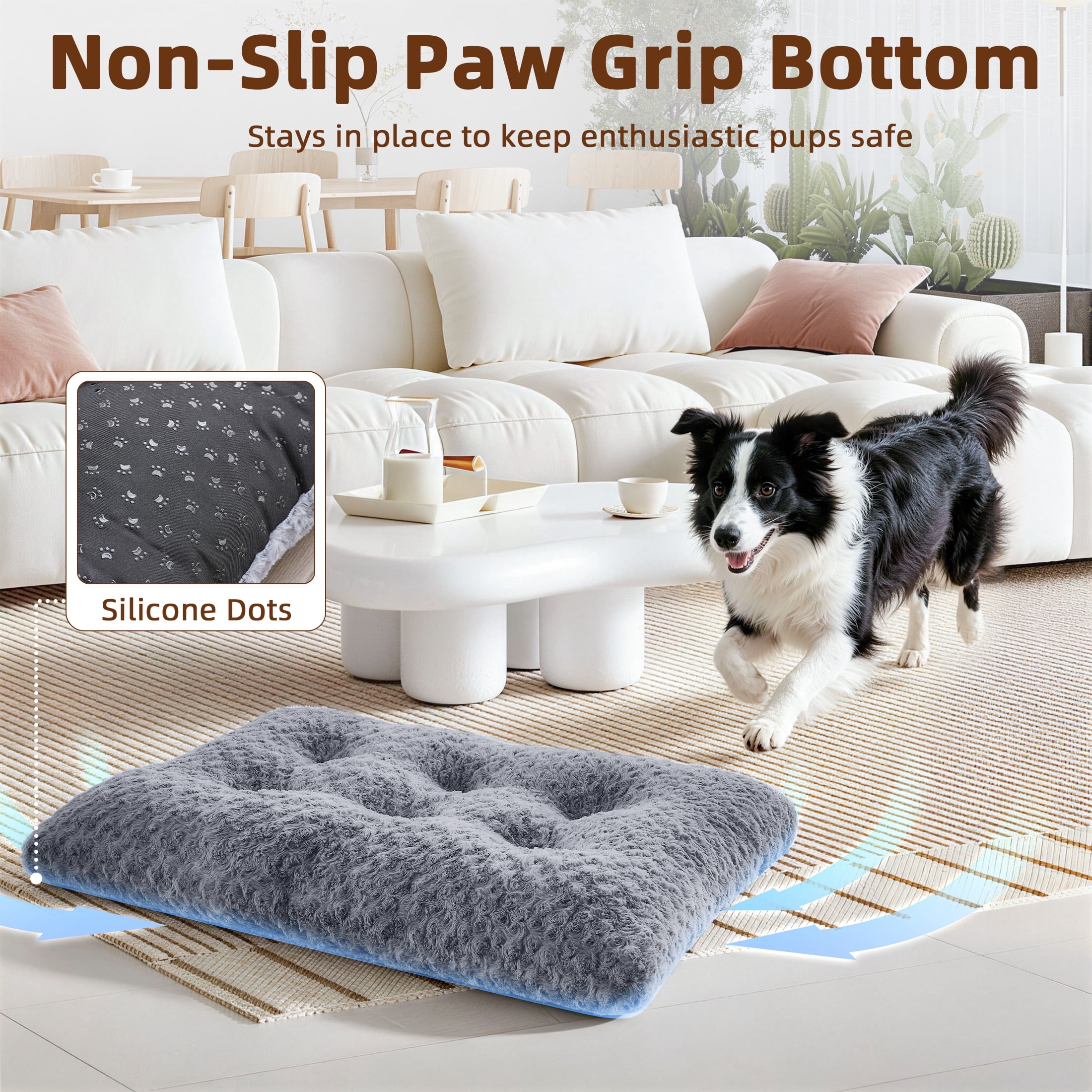 Sasttie Rose Velvet Dog Bed Crate Pad, Washable Plush Pet Mat with Non-Slip Bottom product image 1