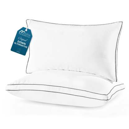 Sasttie Gusseted Bed Pillows, Supportive Down Alternative Hotel Quality Pillows - Queen / 2 Pack