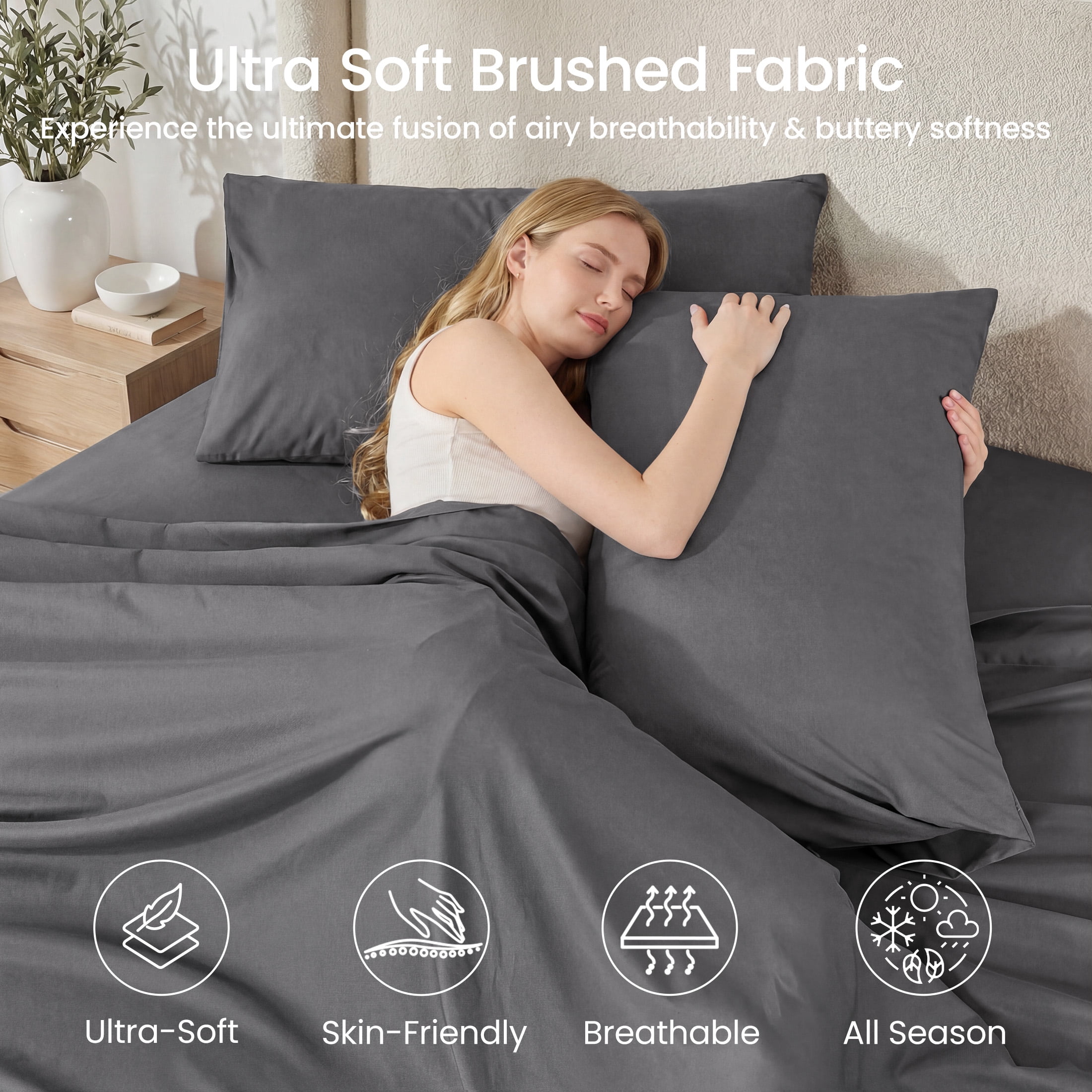 Sasttie 4-Piece Microfiber Bed Sheet Set, Deep Pocket Fitted Sheet & Pillowcases product image 1