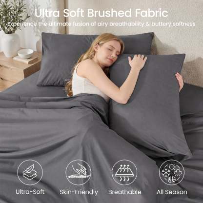 Sasttie 4-Piece Microfiber Bed Sheet Set, Deep Pocket Fitted Sheet & Pillowcases product image 1