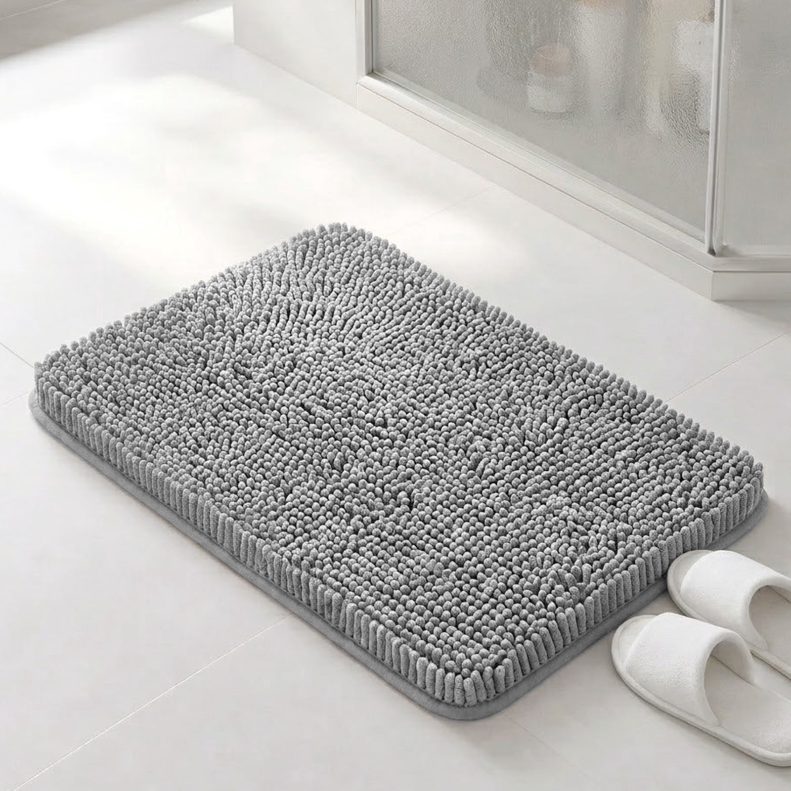 Sasttie Chenille Bathroom Rugs, Quick Dry Washable Bath Mats with Rubber Backing - 20" x 24" / Grey / 1 Pack