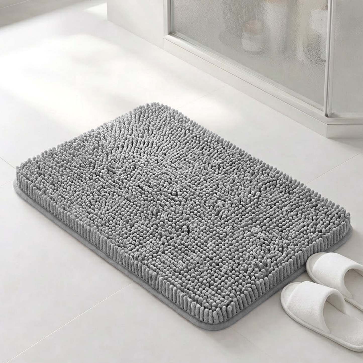 Sasttie Chenille Bathroom Rugs, Quick Dry Washable Bath Mats with Rubber Backing - 20" x 24" / Grey / 1 Pack