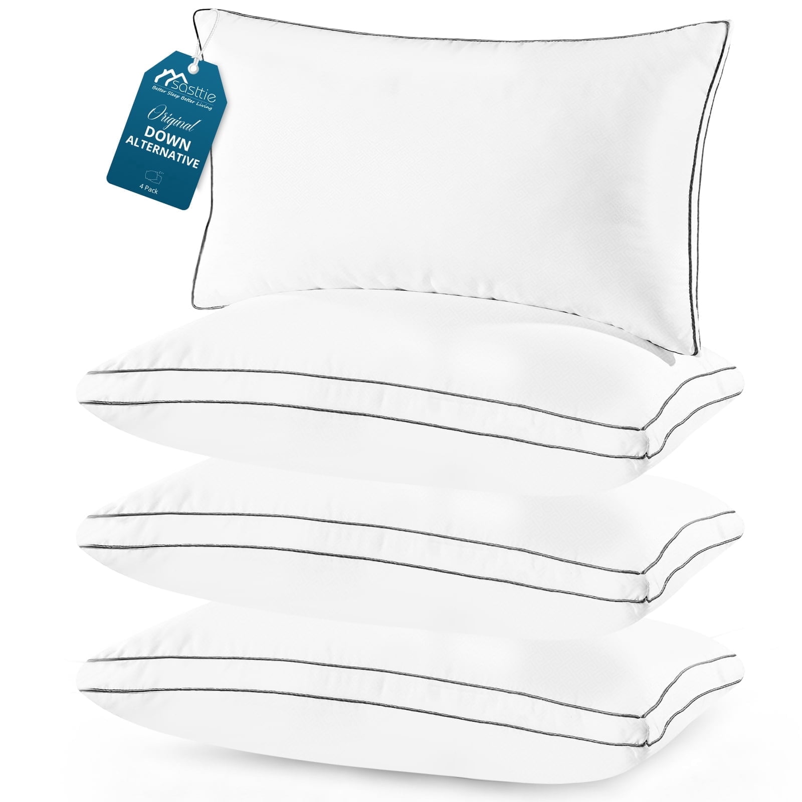 Sasttie Gusseted Bed Pillows, Supportive Down Alternative Hotel Quality Pillows - Queen / 4 Pack