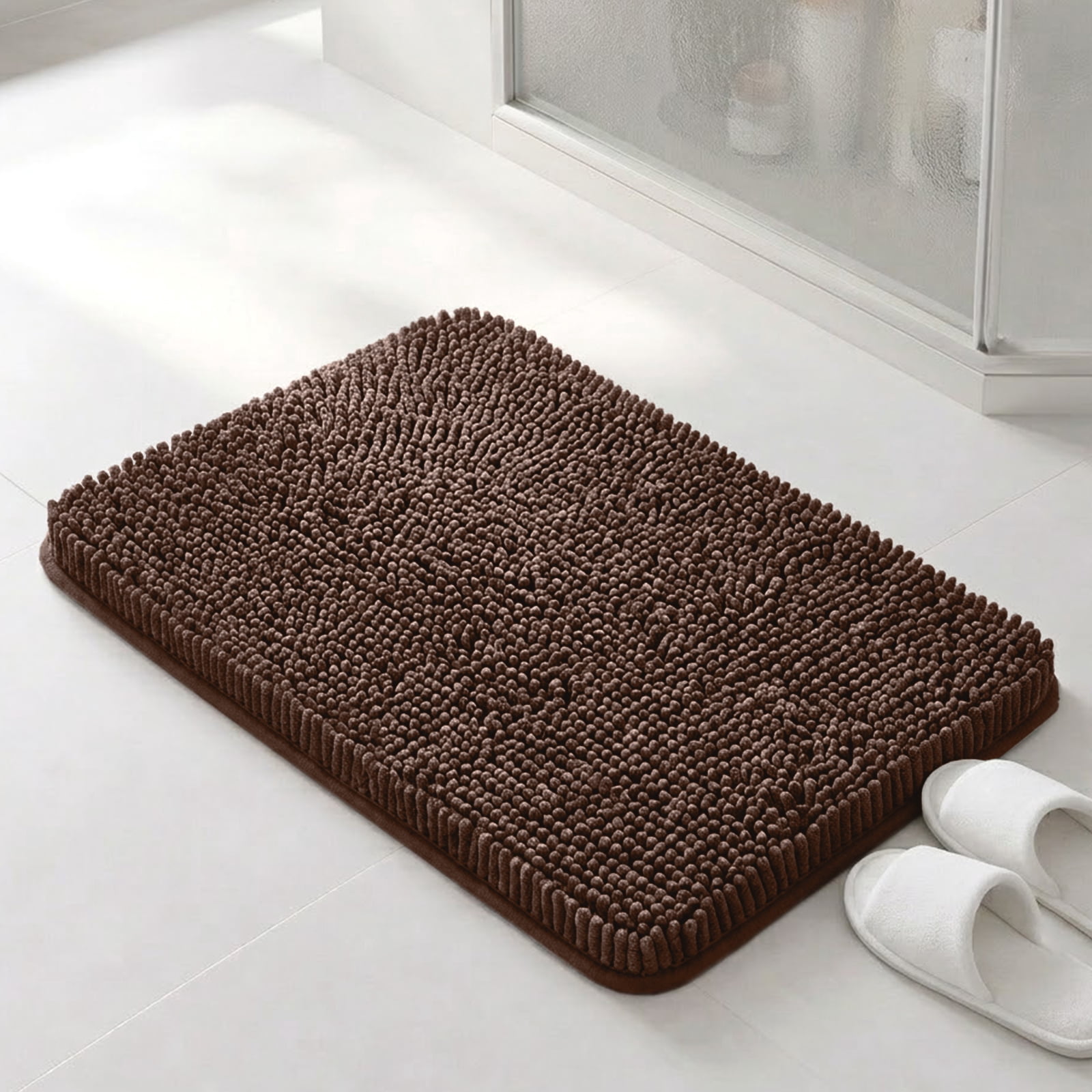Sasttie Chenille Bathroom Rugs, Quick Dry Washable Bath Mats with Rubber Backing - 20" x 24" / Brown / 1 Pack