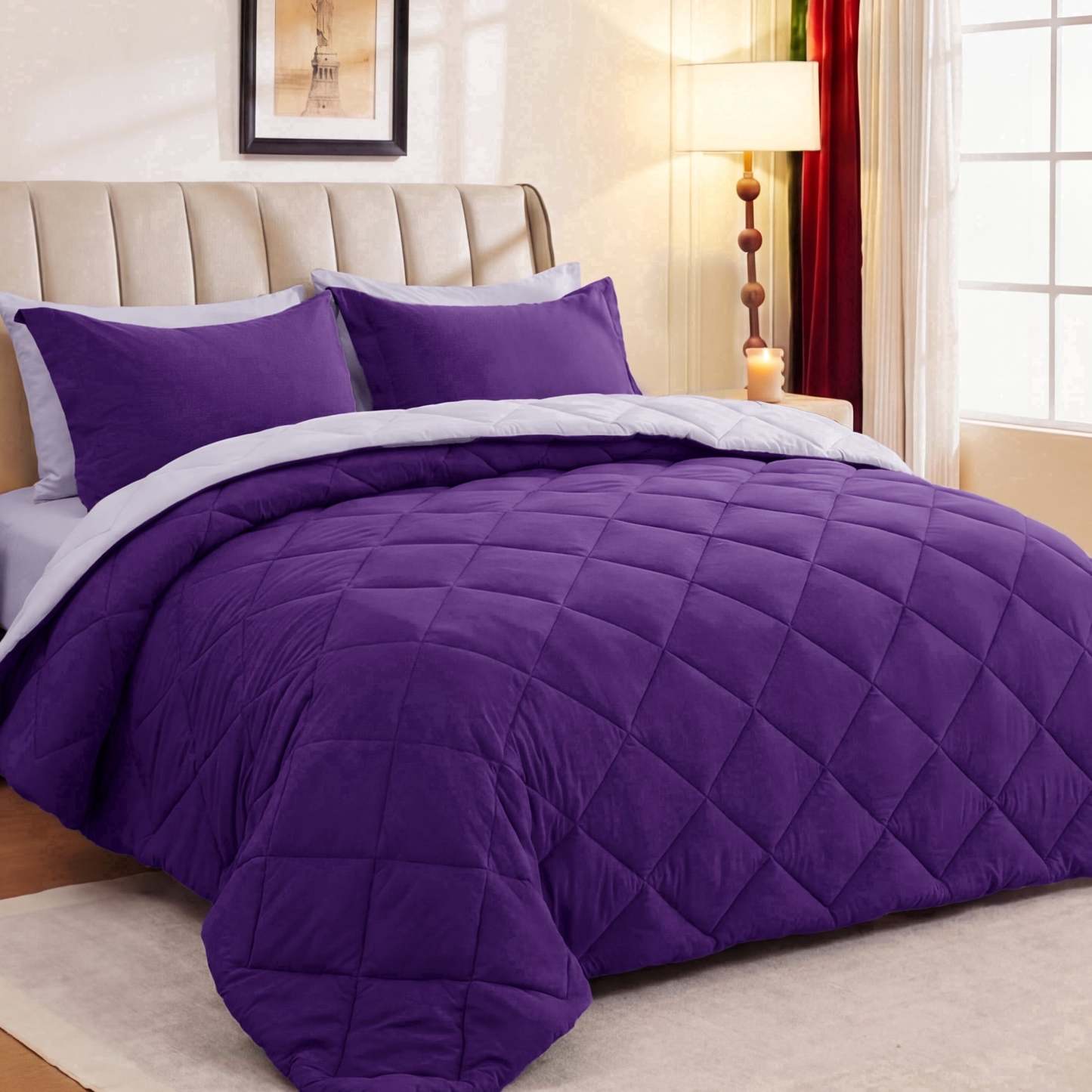 Sasttie 7-Piece Reversible Comforter Set, Bed in a Bag, All-Season Bedding Set - Queen / Purple & Lavender
