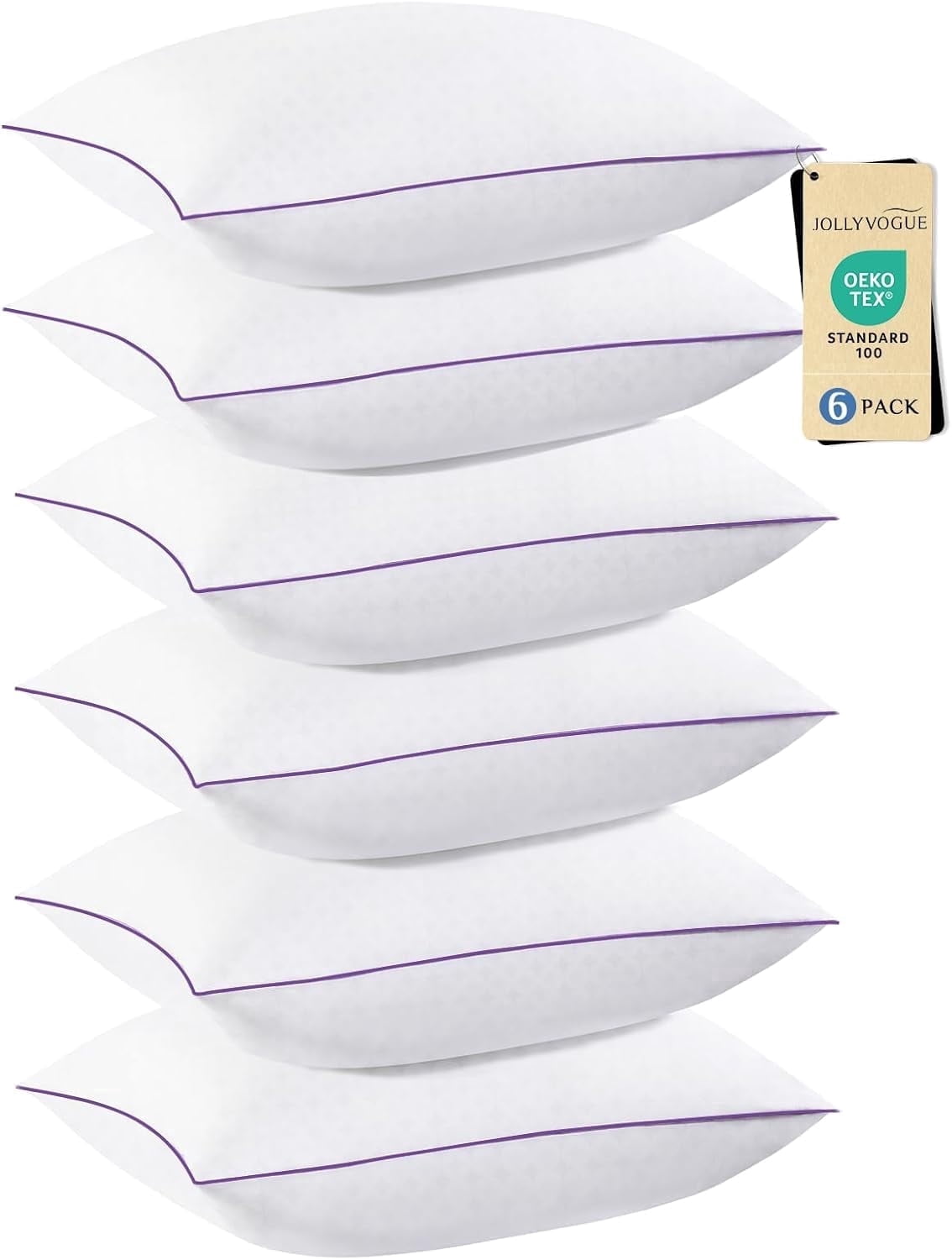 Sasttie Hotel Down Alternative Bed Pillows for Side, Back & Stomach Sleepers - Standard / White & Purple / 12 Pack
