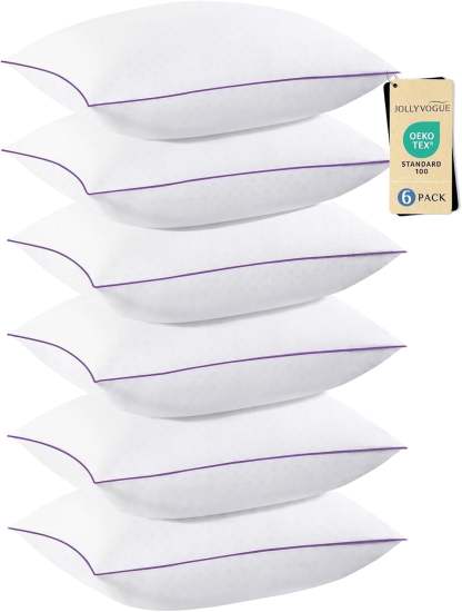Sasttie Hotel Down Alternative Bed Pillows for Side, Back & Stomach Sleepers - Standard / White & Purple / 12 Pack