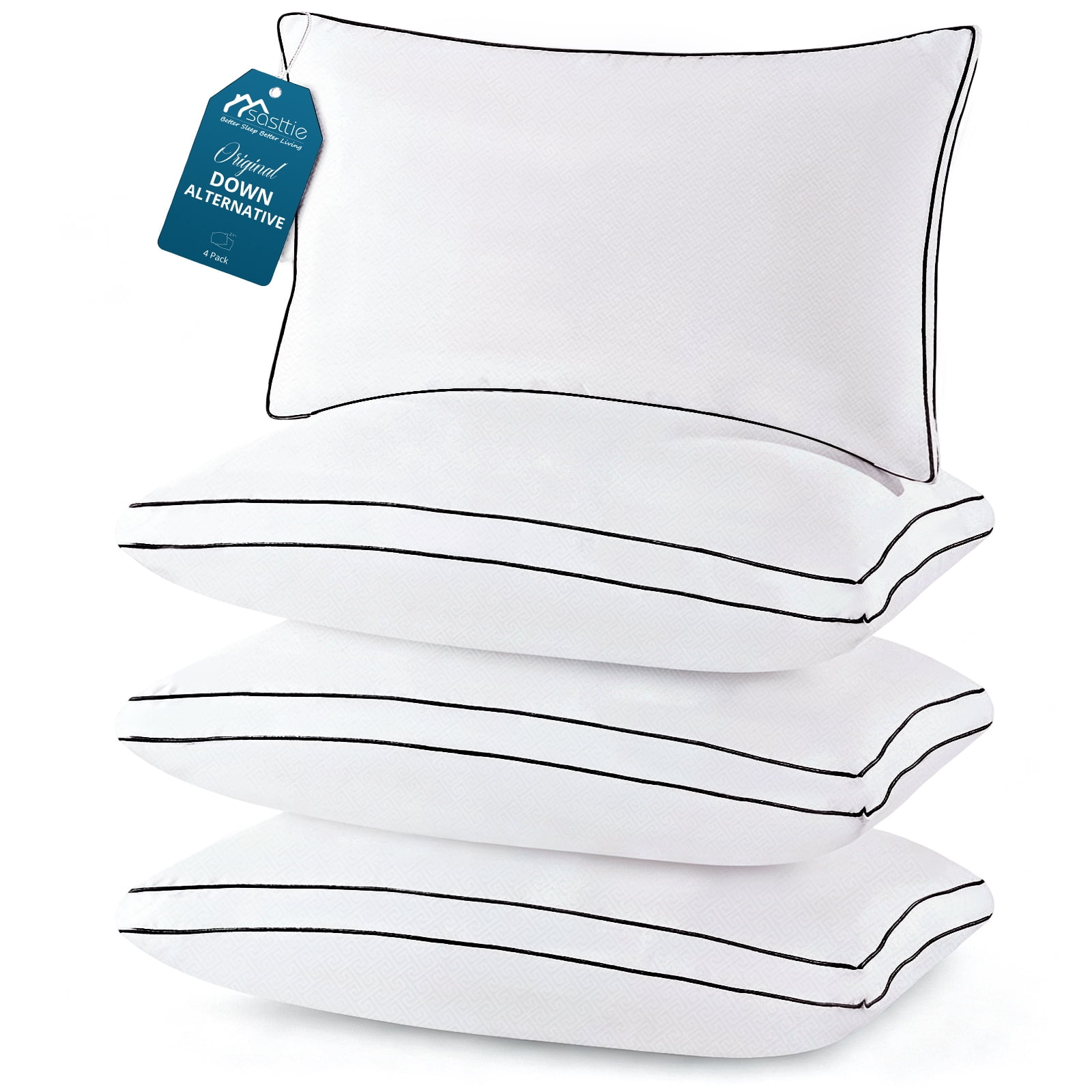 Sasttie Gusseted Bed Pillows, Supportive Down Alternative Hotel Quality Pillows - Standard / 4 Pack