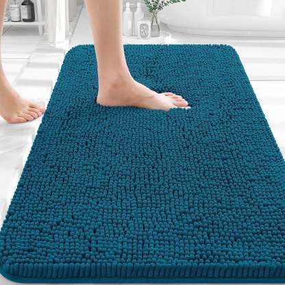 Sasttie Chenille Bathroom Rugs, Quick Dry Washable Bath Mats with Rubber Backing - 20" x 24" / Steel Blue / 2 Pack