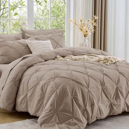 Sasttie 7-Piece Pintuck Comforter Set, Bed in a Bag, All-Season Bedding Set - Full / Dark Linen