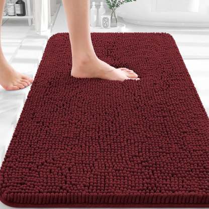 Sasttie Chenille Bathroom Rugs, Quick Dry Washable Bath Mats with Rubber Backing - 20" x 24" / Wine Red / 1 Pack