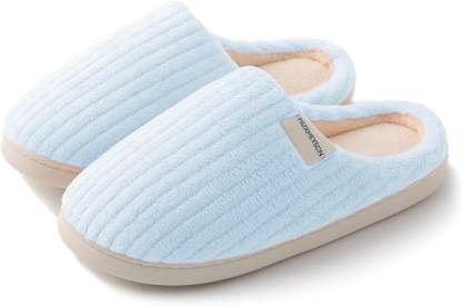 Sasttie Women's Plush Memory Foam House Slippers with Anti-Skid Rubber Sole - 9-10 / Blue