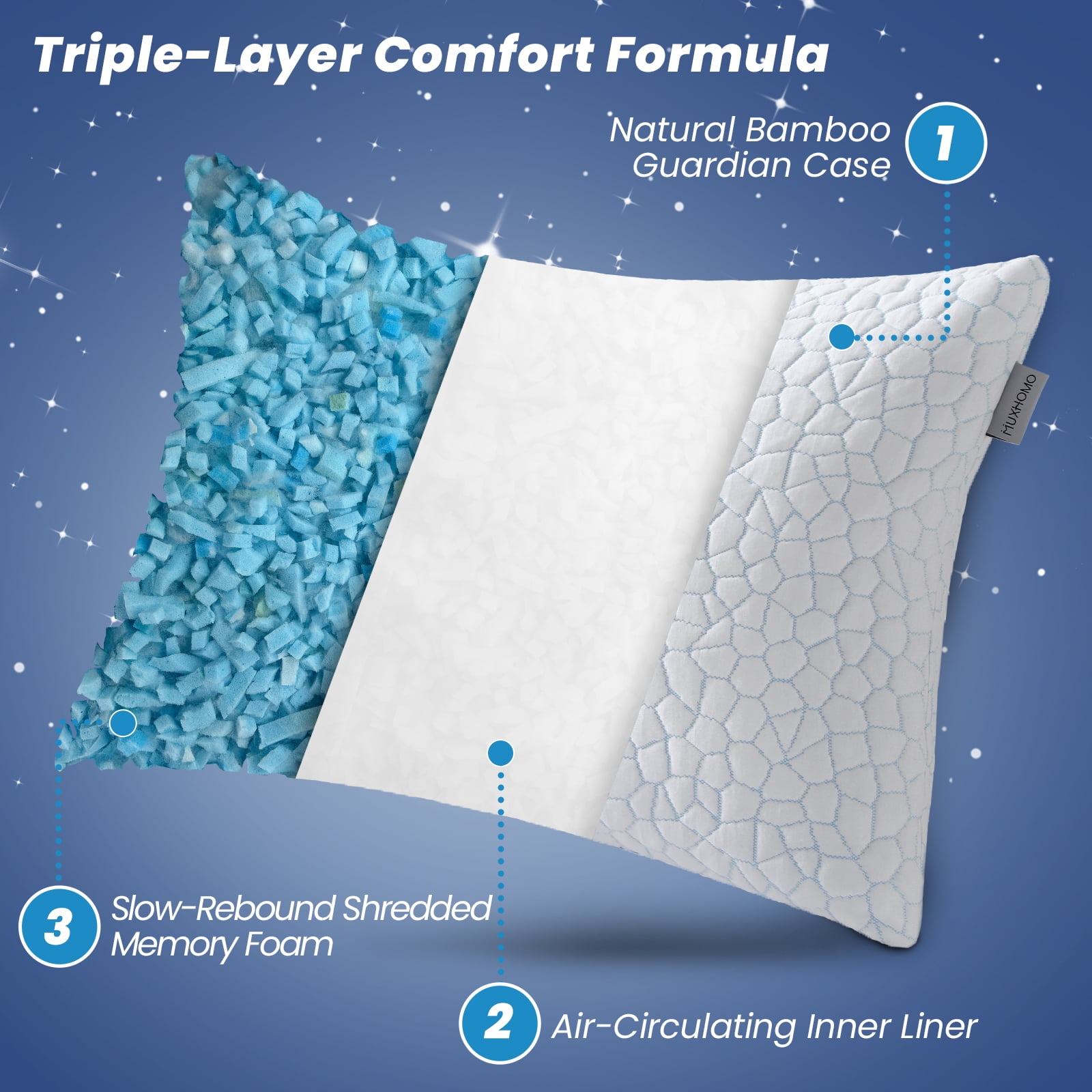 Sasttie Adjustable Shredded Memory Foam Pillows with Cooling Breathable Cover product image 6