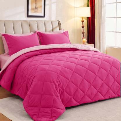 Sasttie 7-Piece Reversible Comforter Set, Bed in a Bag, All-Season Bedding Set - Queen / Hot Pink & Baby Pink