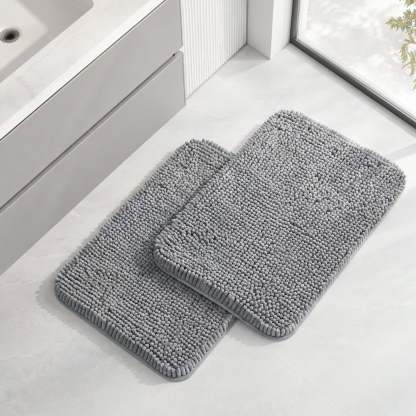 Sasttie Chenille Bathroom Rugs, Quick Dry Washable Bath Mats with Rubber Backing - 17" x 24" / Grey / 2 Pack
