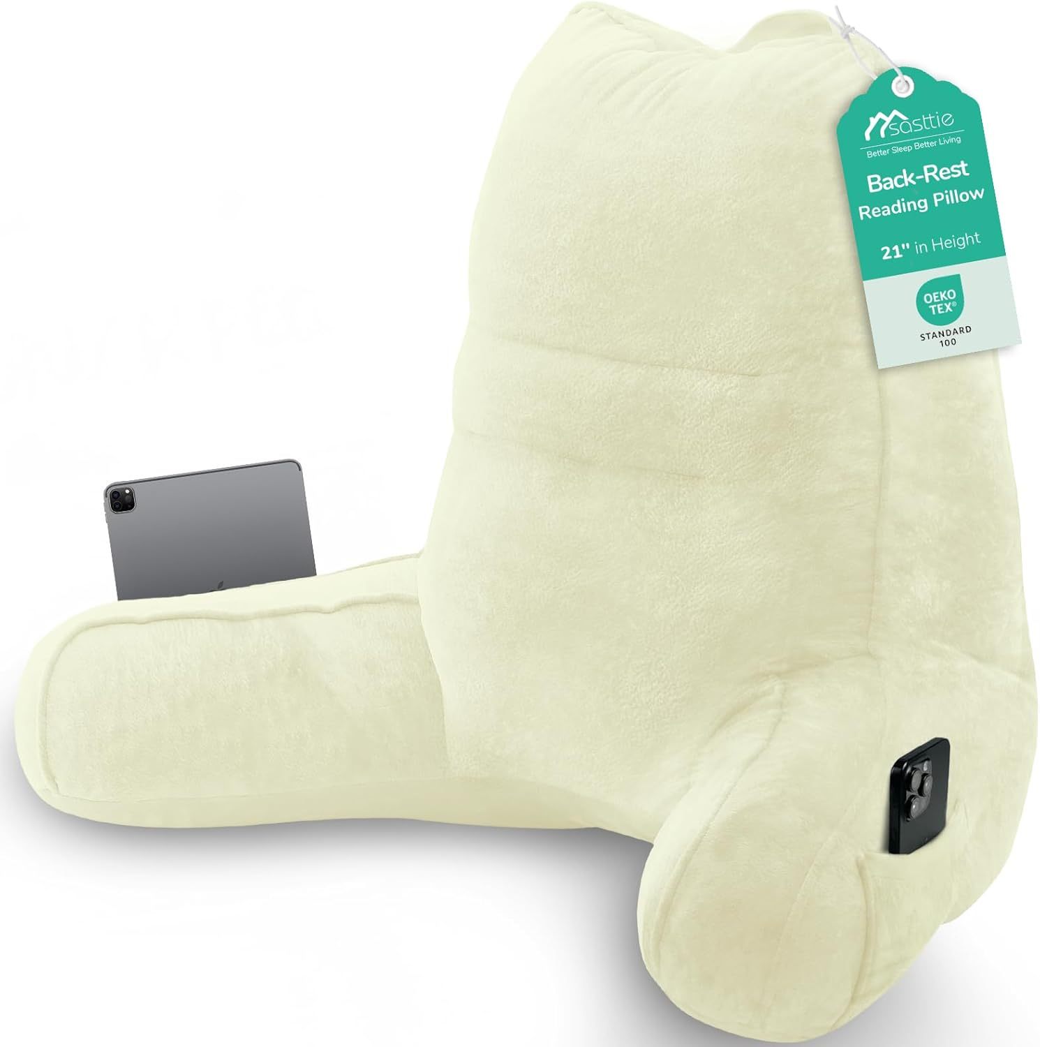 Sasttie Reading Pillow for Bed, Back Pillow for Sitting Up, Dark Grey | 18 Backrest Support Cushion for Couch, Sofa, and Floor, Dorm Essentials, OEKO-TEX, Adjustable Down Alternative Fill