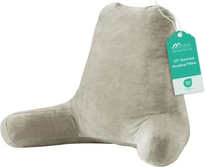 Sasttie Reading Pillow for Bed, Back Pillow for Sitting Up, Dark Grey | 18 Backrest Support Cushion for Couch, Sofa, and Floor, Dorm Essentials, OEKO-TEX, Adjustable Down Alternative Fill
