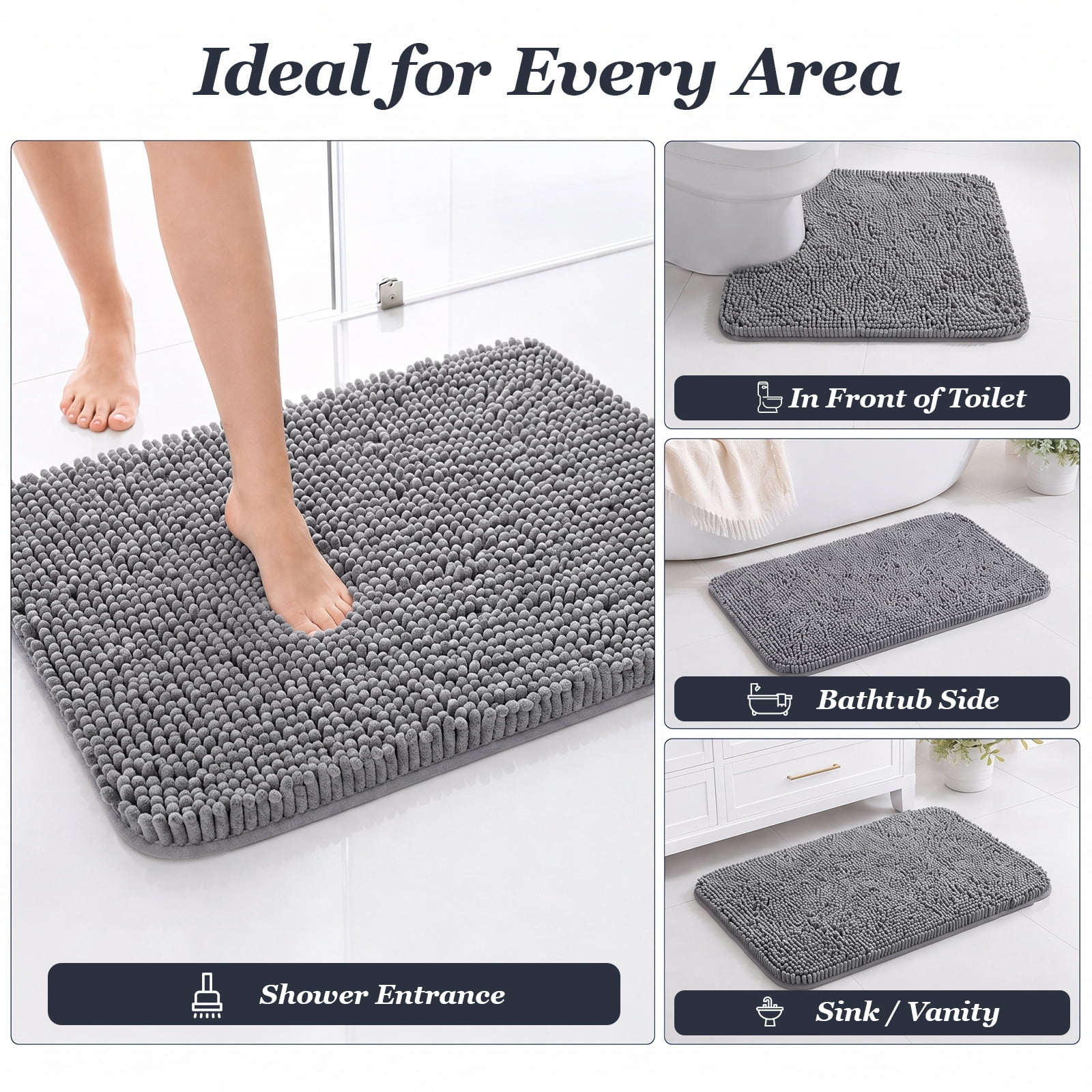Sasttie Chenille Bathroom Rugs, Quick Dry Washable Bath Mats with Rubber Backing product image 2