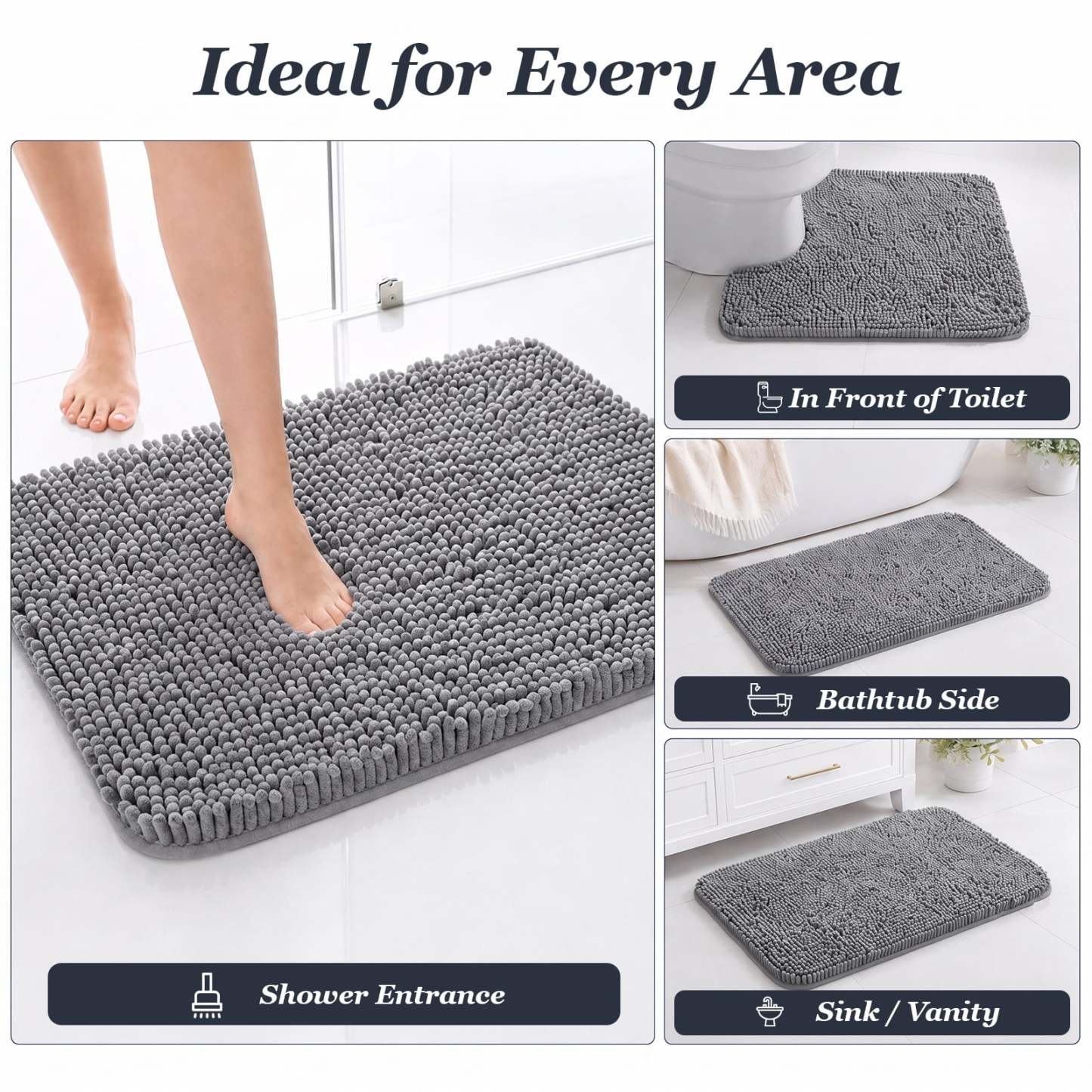 Sasttie Chenille Bathroom Rugs, Quick Dry Washable Bath Mats with Rubber Backing product image 2