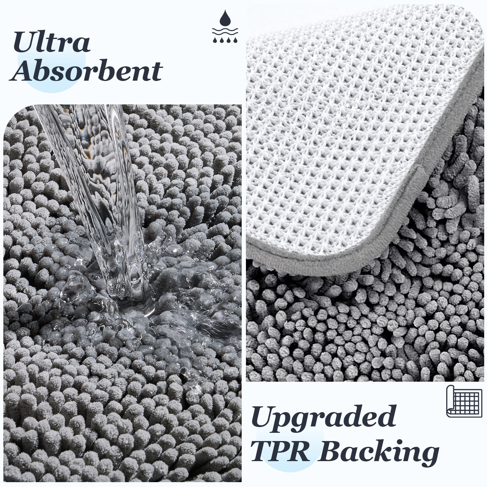 Sasttie Chenille Bathroom Rugs, Quick Dry Washable Bath Mats with Rubber Backing product image 1