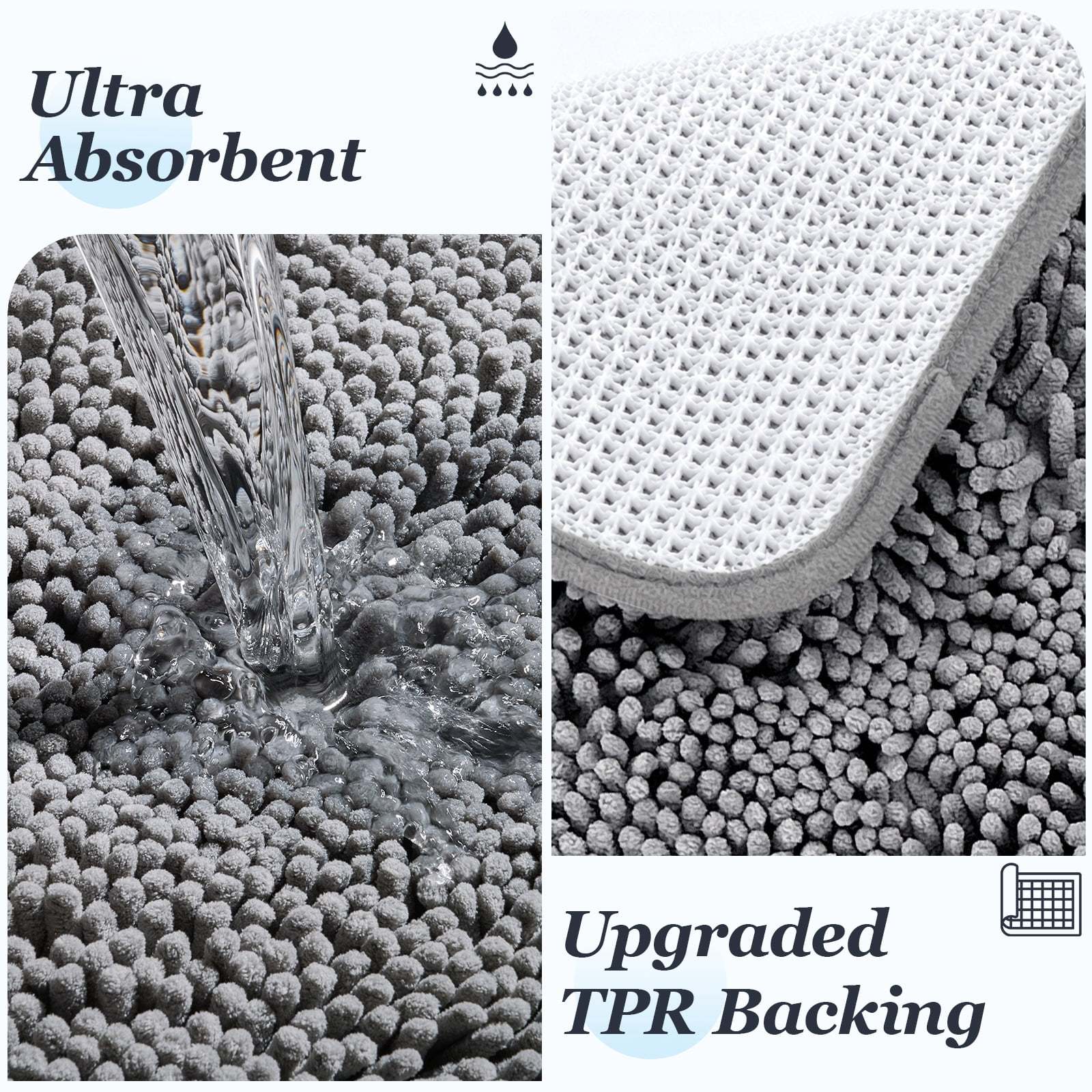 Sasttie Chenille Bathroom Rugs, Quick Dry Washable Bath Mats with Rubber Backing product image 1
