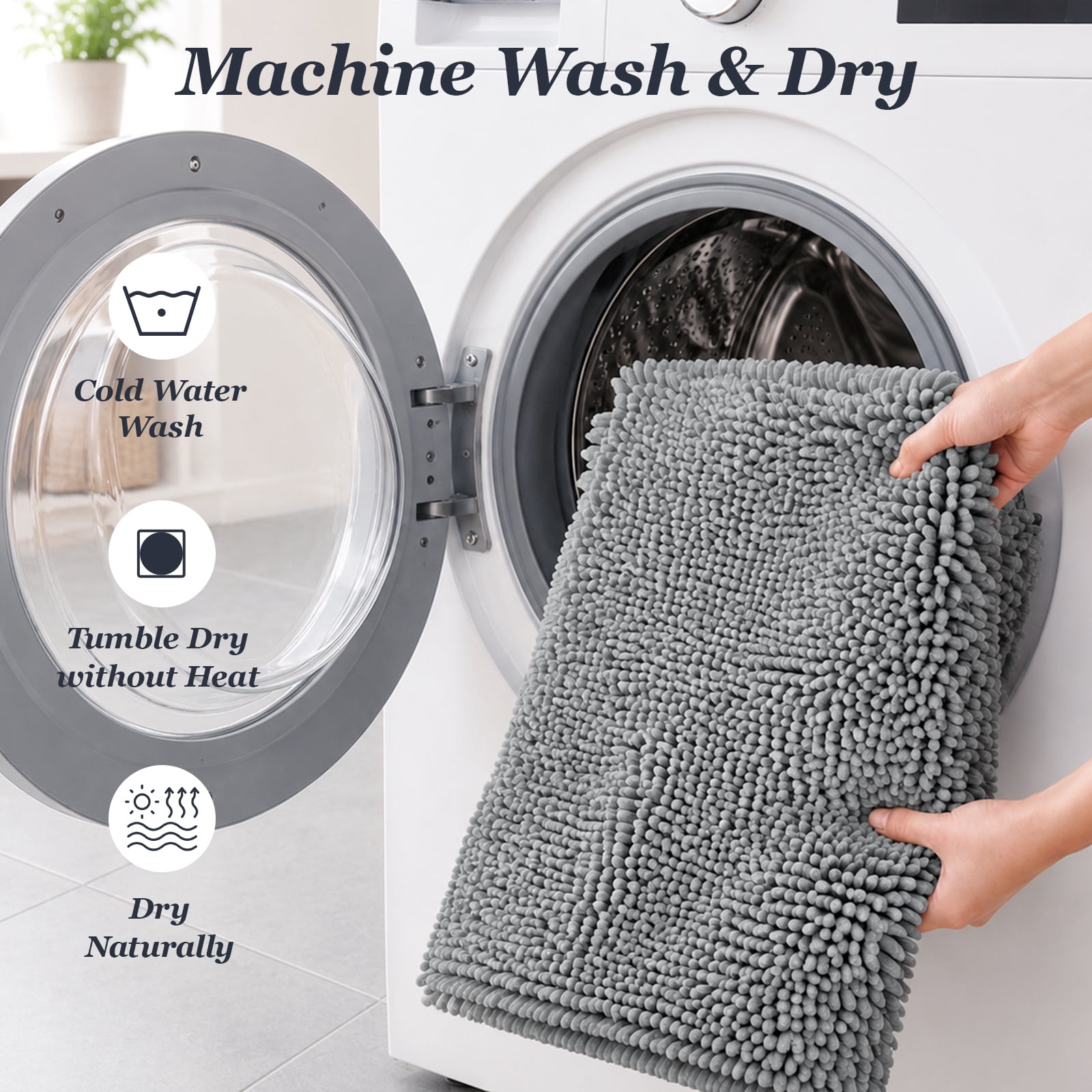Sasttie Chenille Bathroom Rugs, Quick Dry Washable Bath Mats with Rubber Backing product image 6