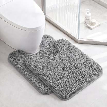 Sasttie Chenille Bathroom Rugs, Quick Dry Washable Bath Mats with Rubber Backing - 20" x 24" U-Shaped / Grey / 2 Pack