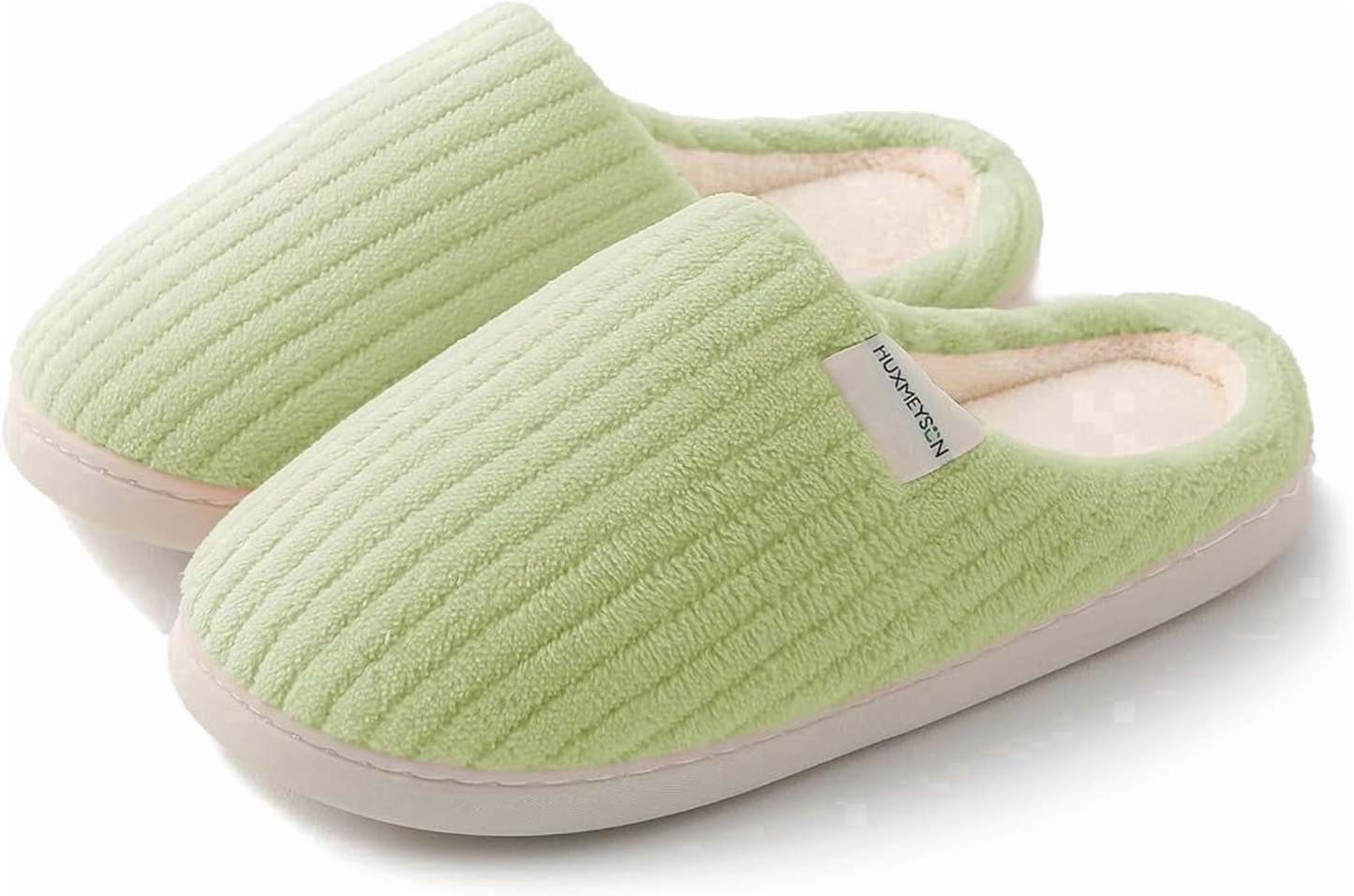 Sasttie Women's Plush Memory Foam House Slippers with Anti-Skid Rubber Sole - 5-6 / Green