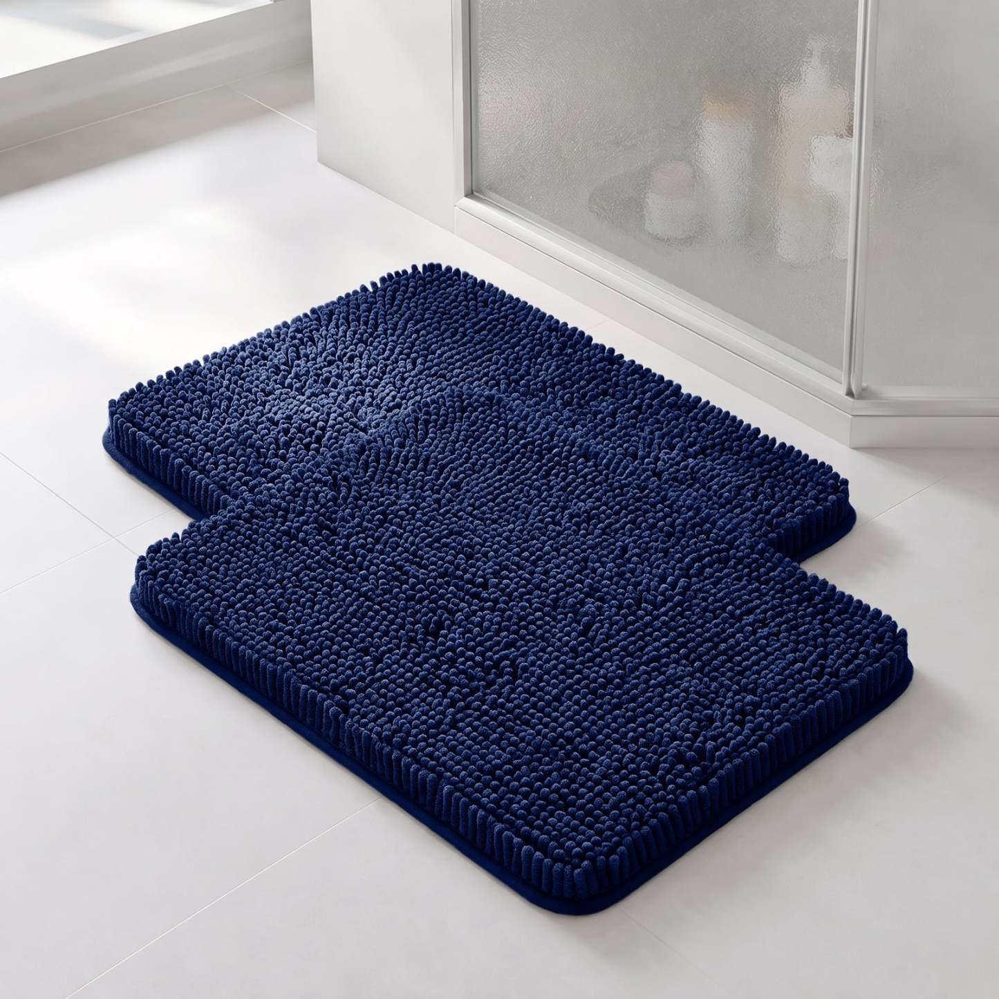 Sasttie Chenille Bathroom Rugs, Quick Dry Washable Bath Mats with Rubber Backing - 20" x 24" / Navy / 2 Pack