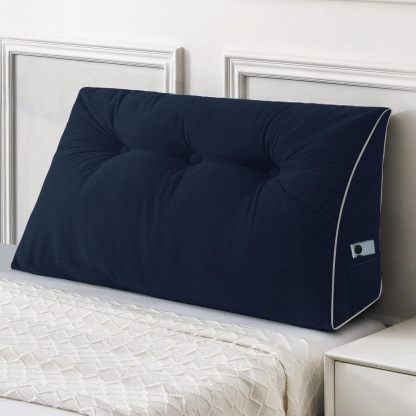 Sasttie Headboard Pillow Queen, Wedge Pillow Headboard, Dark Grey | Triangle Backrest Cushion for Sitting or Reading in Bed, Dorm Essentials, OEKO-TEX, Down Alternative Fill, Side Pockets