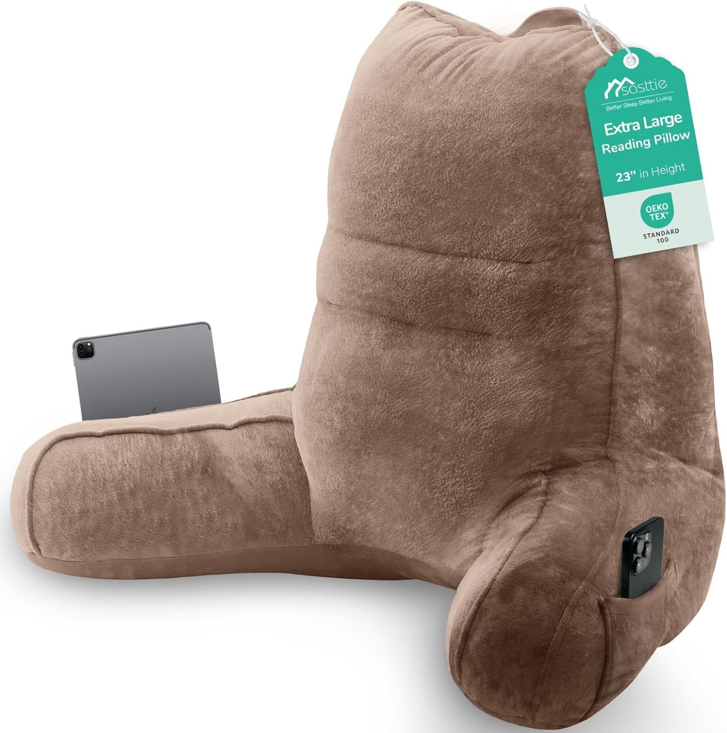 Sasttie Reading Pillow for Bed, Back Pillow for Sitting Up, Dark Grey | 18 Backrest Support Cushion for Couch, Sofa, and Floor, Dorm Essentials, OEKO-TEX, Adjustable Down Alternative Fill