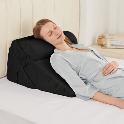 Sasttie Adjustable Wedge Pillow Set for After Surgery, Dark Grey & White | Bed Wedge Pillow Headboard with Memory Foam Neck Cushion, for Acid Reflux, Sleeping, Neck & Back Support